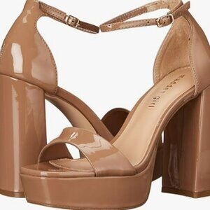 Madden Girl Omega Taupe Neutral Beige Patent Platform Block Heel Sandals Size 8M
